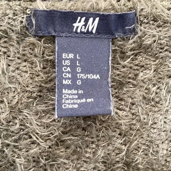 H&M Dark Green Fluffy Shaggy V Neck Sweater - Picture 5 of 7